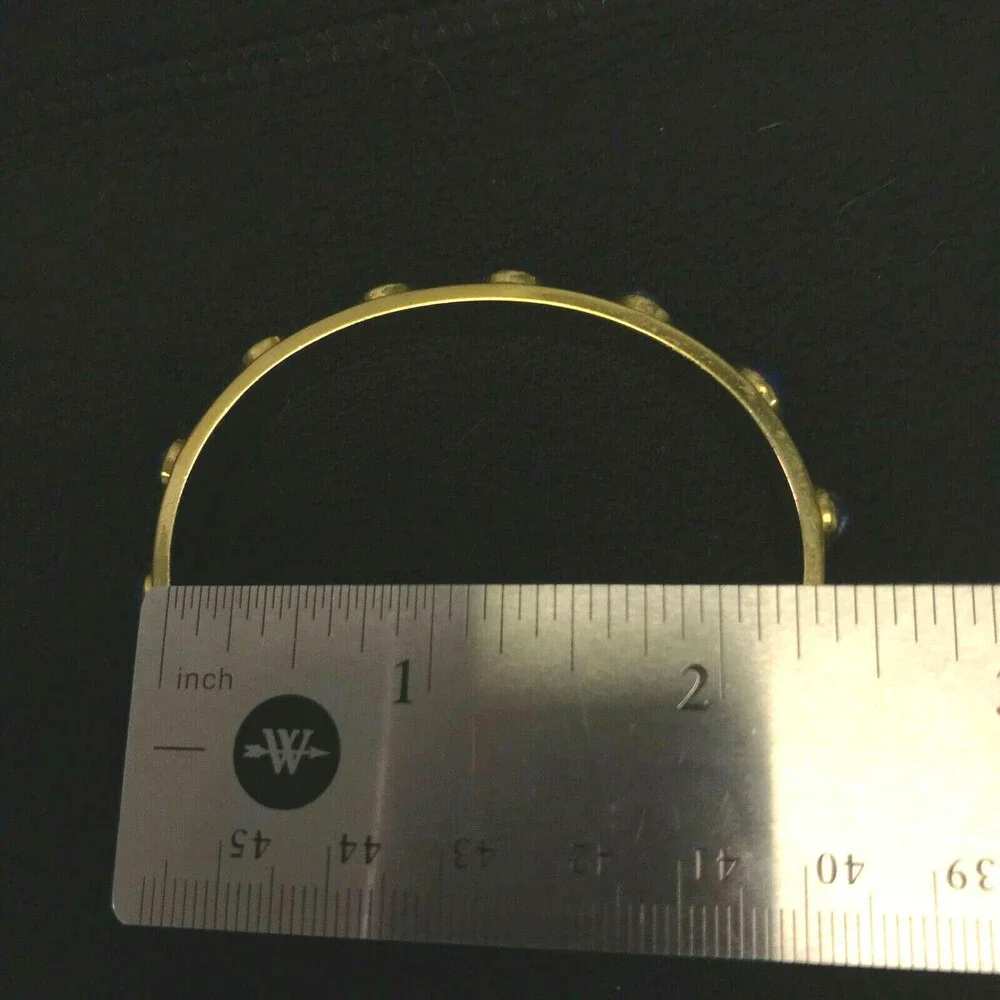 Kate Spade Cuff Bracelet Gold Tone with Round Blue Stones 2 1/4